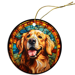 Dog Breed Christmas Ornament Stained Glass Style, "Golden Retriever"