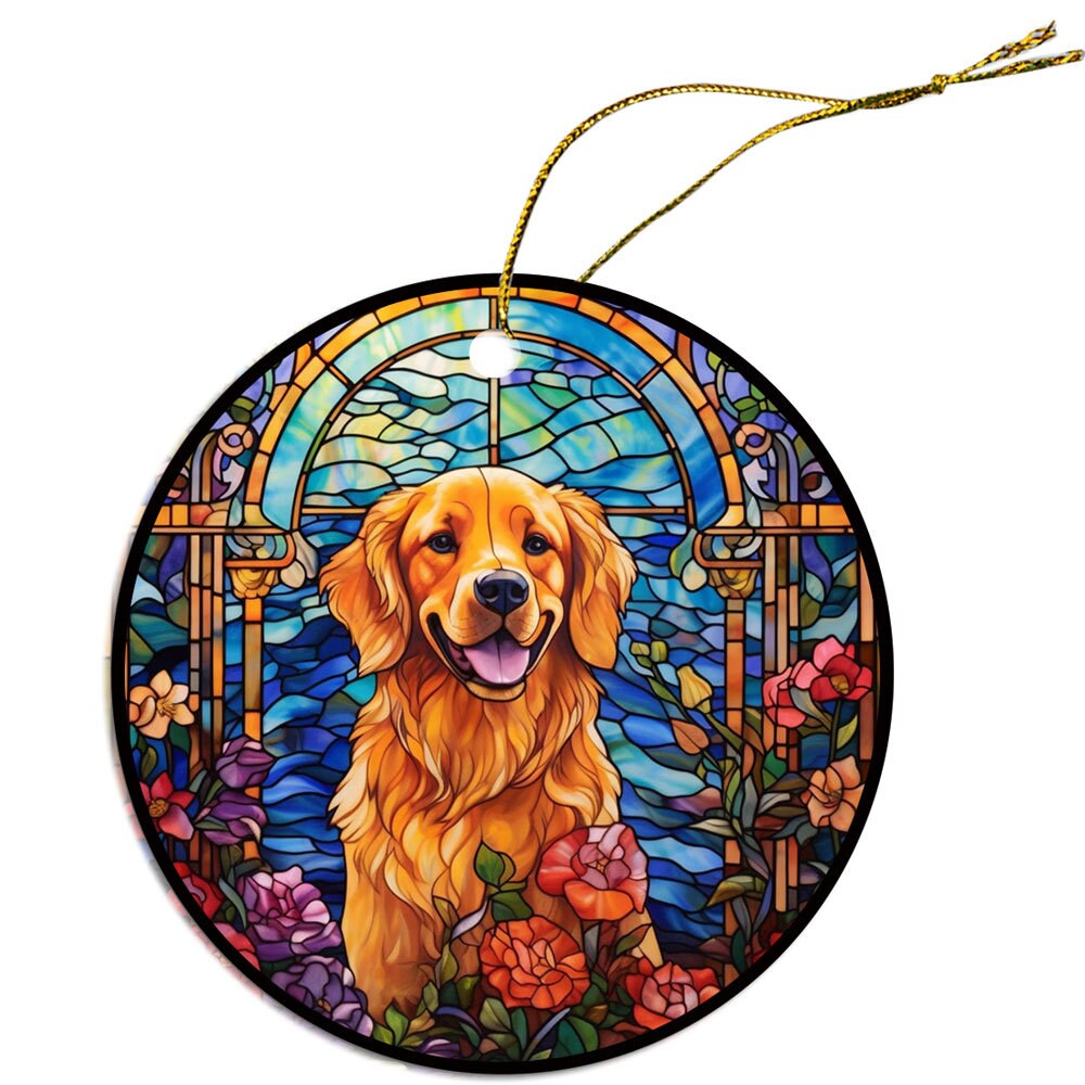 Dog Breed Christmas Ornament Stained Glass Style, 