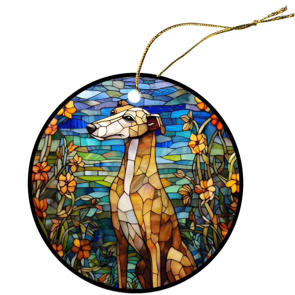 Dog Breed Christmas Ornament Stained Glass Style, 