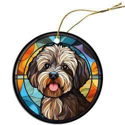 Dog Breed Christmas Ornament Stained Glass Style, "Havanese"