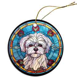 Dog Breed Christmas Ornament Stained Glass Style, "Maltese"