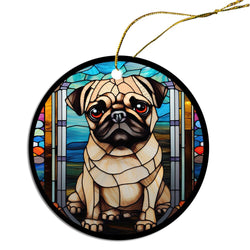 Dog Breed Christmas Ornament Stained Glass Style, "Pug"