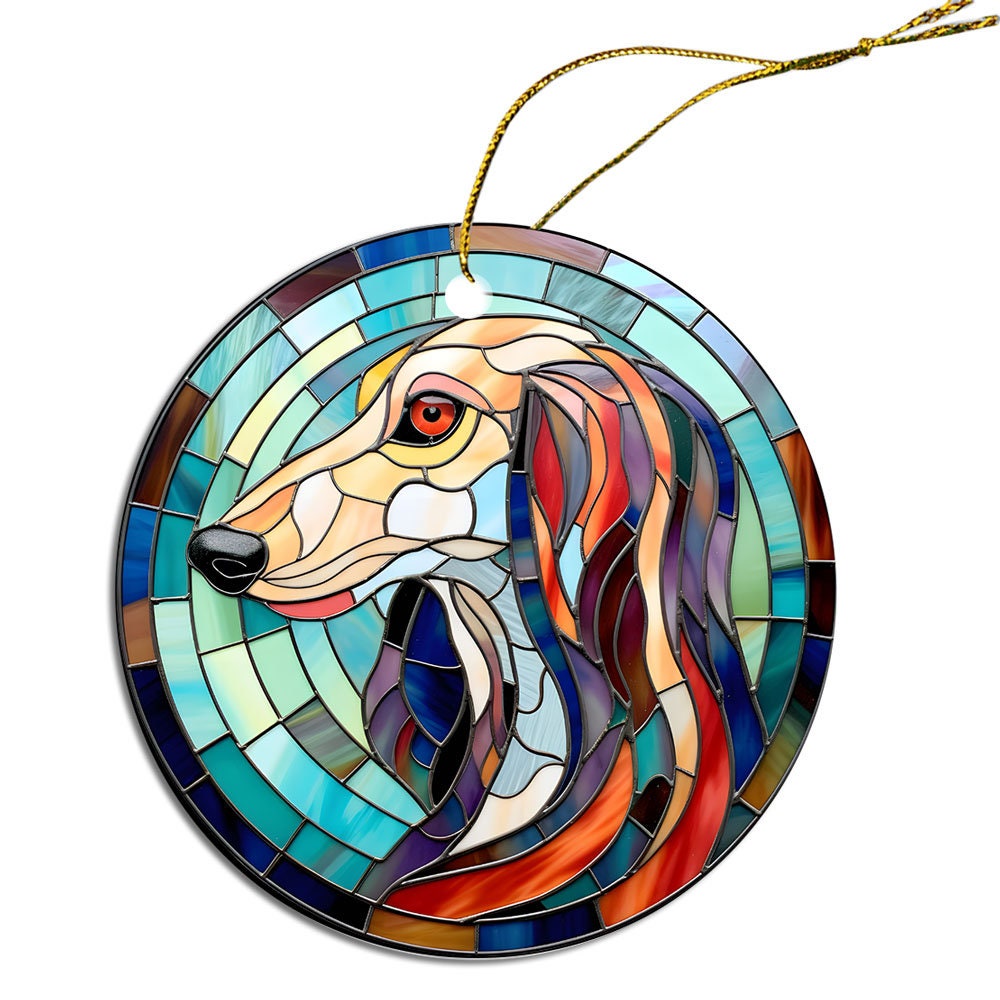 Dog Breed Christmas Ornament Stained Glass Style, 