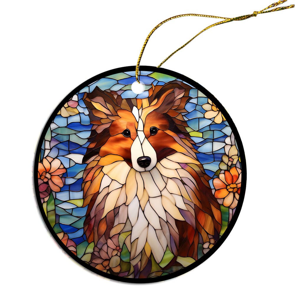 Dog Breed Christmas Ornament Stained Glass Style, 