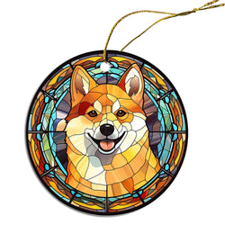 Dog Breed Christmas Ornament Stained Glass Style, "Shiba Inu"