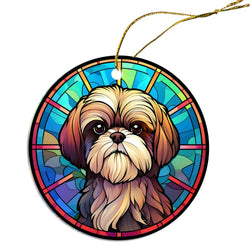 Dog Breed Christmas Ornament Stained Glass Style, "Shih Tzu"