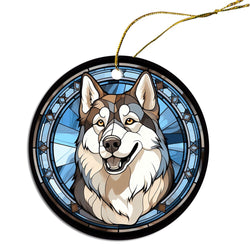 Dog Breed Christmas Ornament Stained Glass Style, "Siberian Husky"