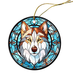 Dog Breed Christmas Ornament Stained Glass Style, "Siberian Husky"