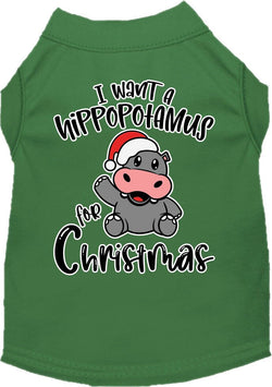 Christmas Dog Shirt for Pets 20-115 Pounds, "I Want A Hippopotamus For Christmas"