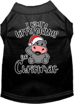 Christmas Dog Shirt for Pets 20-115 Pounds, "I Want A Hippopotamus For Christmas"