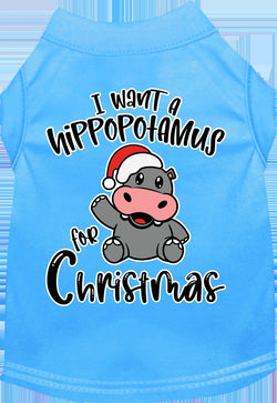 Christmas Dog Shirt for Pets 20-115 Pounds, "I Want A Hippopotamus For Christmas"