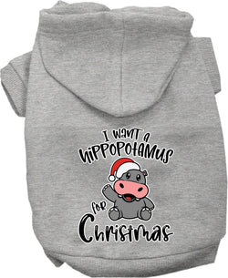 Christmas Dog Hoodie for Pets 20-115 Pounds, "I Want A Hippopotamus For Christmas"