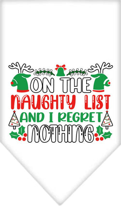 Christmas Pet and Dog Bandana Screen Printed, "On The Naughty List And I Regret Nothing"