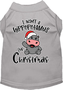 Christmas Dog Shirt for Pets 20-115 Pounds, "I Want A Hippopotamus For Christmas"