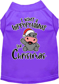 Christmas Dog Shirt for Pets 20-115 Pounds, "I Want A Hippopotamus For Christmas"