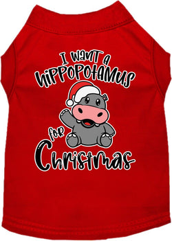 Christmas Dog Shirt for Pets 20-115 Pounds, "I Want A Hippopotamus For Christmas"