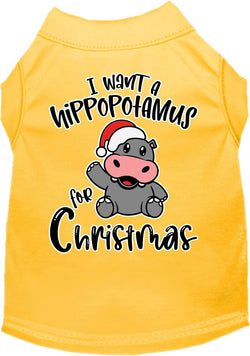 Christmas Dog Shirt for Pets 20-115 Pounds, "I Want A Hippopotamus For Christmas"