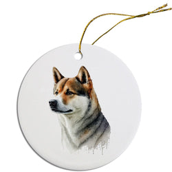 Dog Breed Specific Round Christmas Ornament, "Akita"