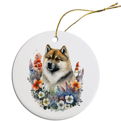 Dog Breed Specific Round Christmas Ornament, "Akita"