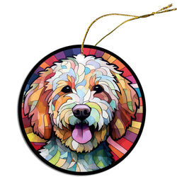 Dog Breed Christmas Ornament Stained Glass Style, "Labradoodle"