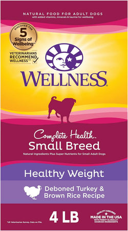 4 磅 Wellness Complete Health 成年小型犬健康体重火鸡和糙米狗粮