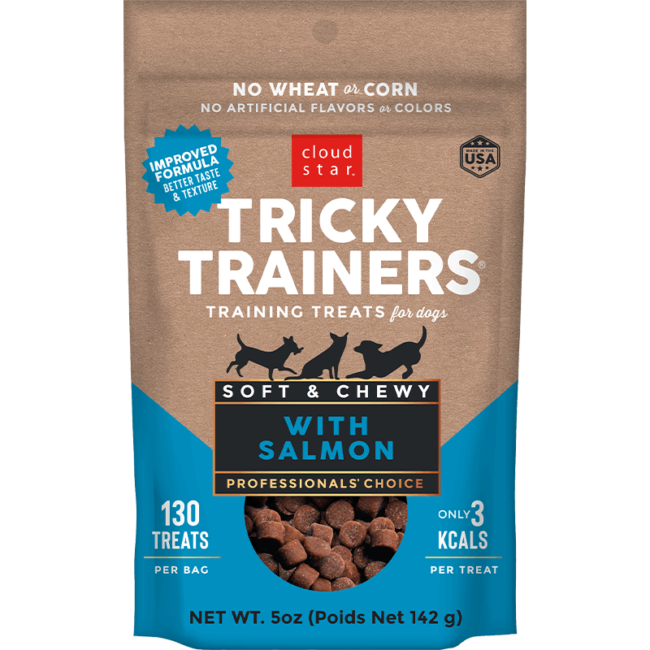 Golosinas para perros de salmón suaves y masticables Tricky Trainers de 5 oz