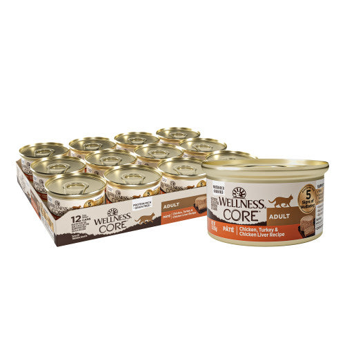 Wellness Core All Life Stages Paté de pollo, pavo y hígado de pollo, 5.5 oz, comida húmeda para gatos
