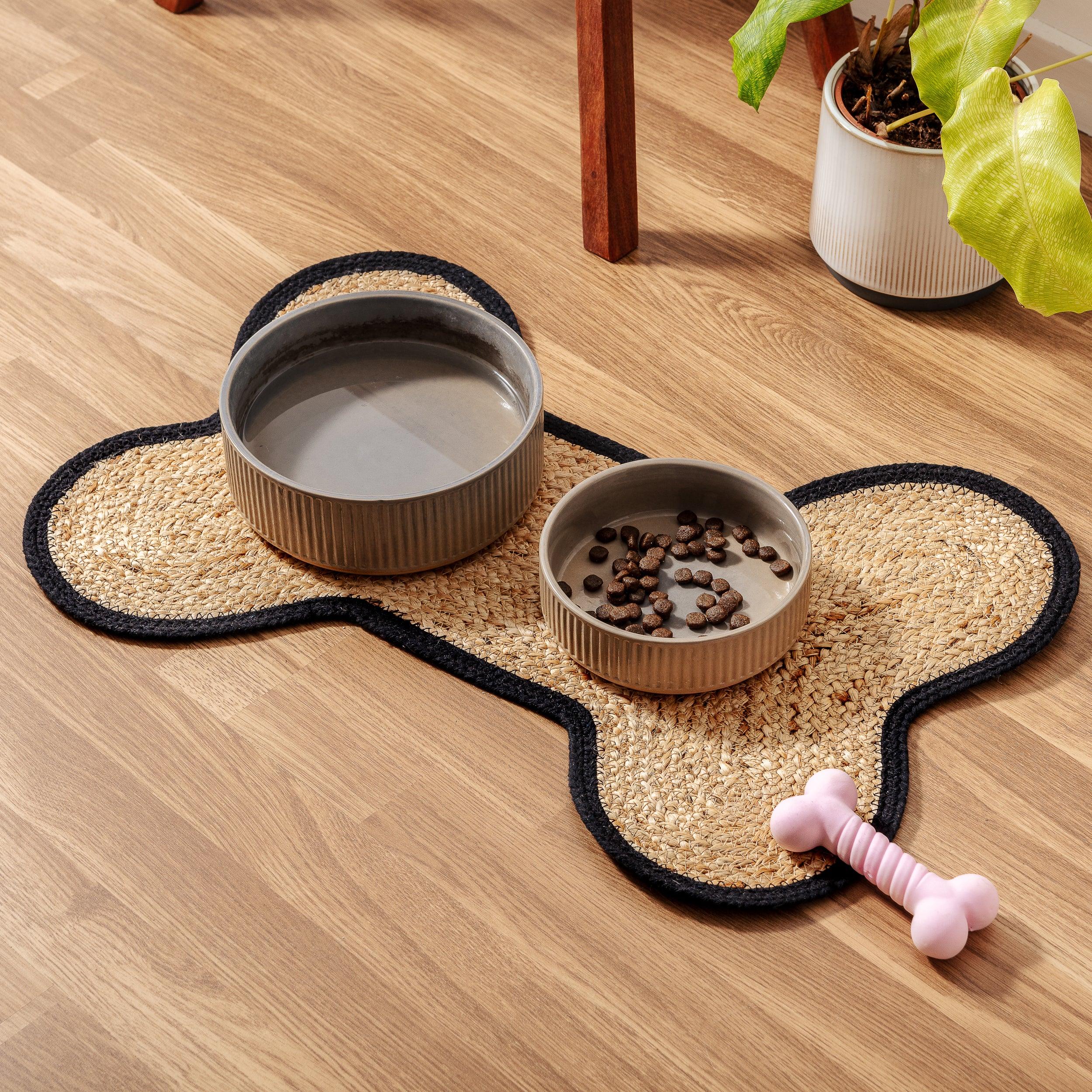 Park Life Designs Loxley Pet Placemat - Bone Shape - Black Edge