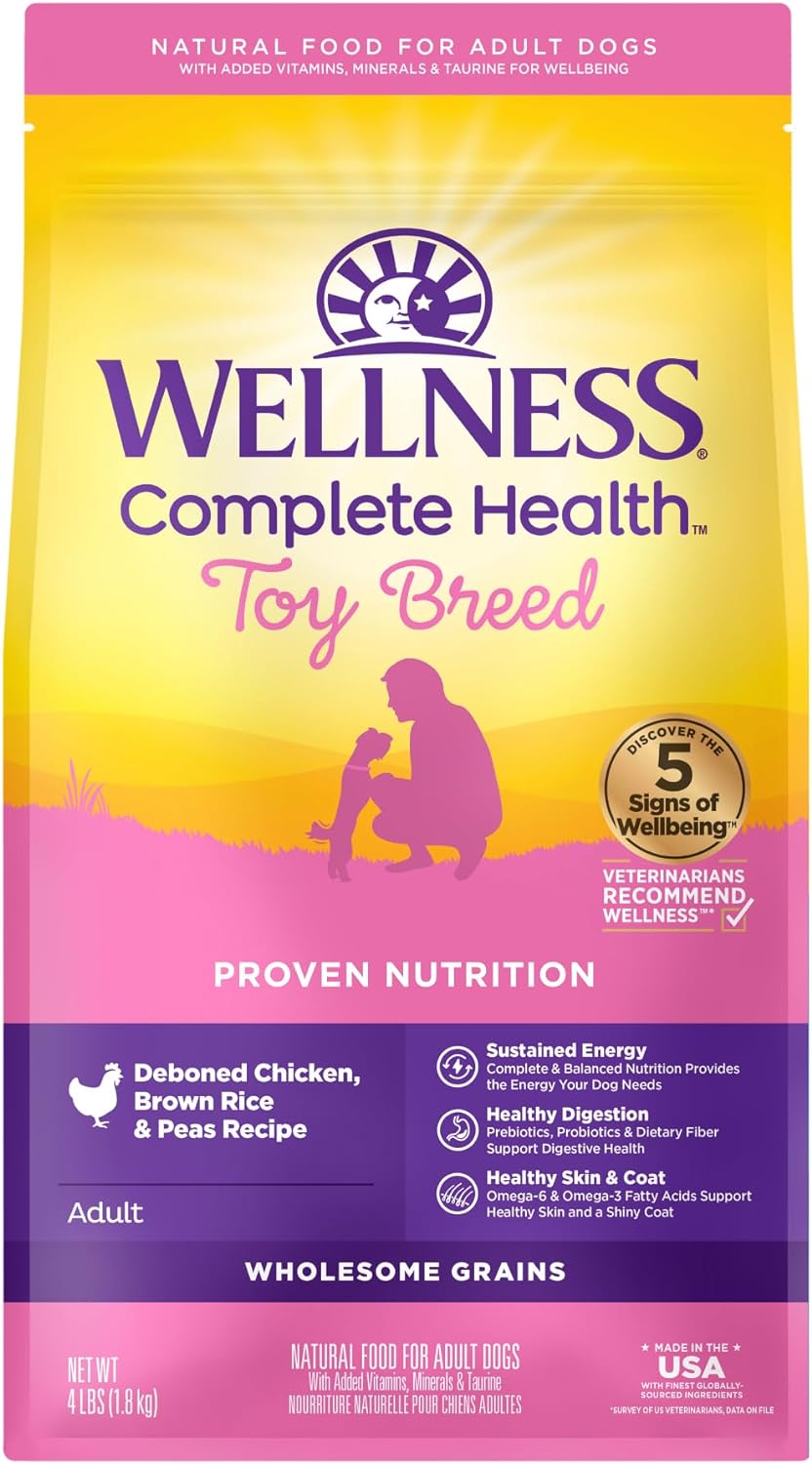 Alimento para perros Wellness Complete Health de 4 lb, raza de juguete para adultos, pollo y arroz integral