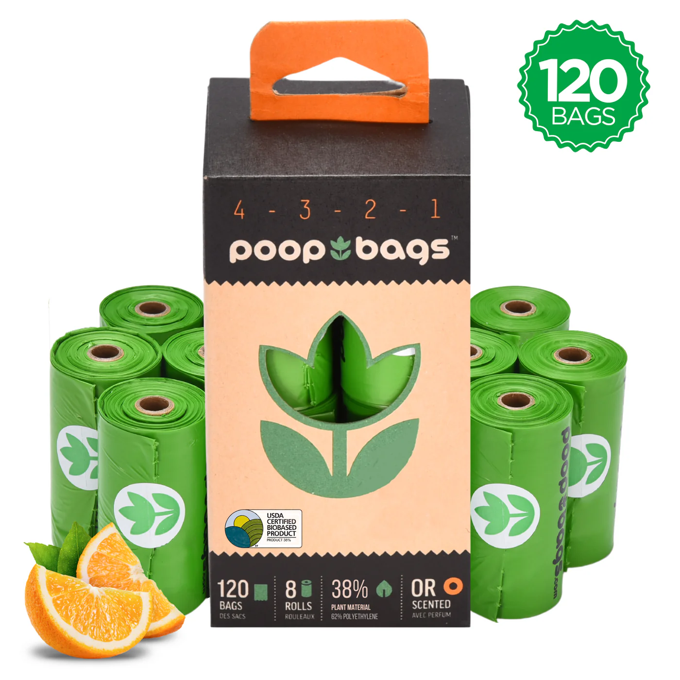 120 quilates The Original Poop Bags con aroma a naranja