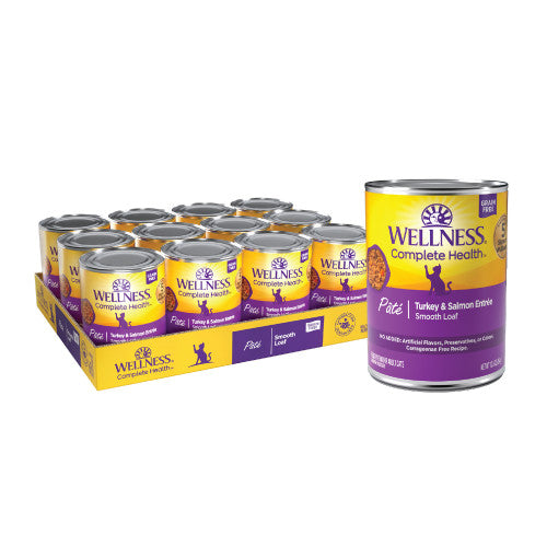 Wellness Complete Health - Alimento húmedo para gatos con paté de salmón y pavo para adultos, 3 oz