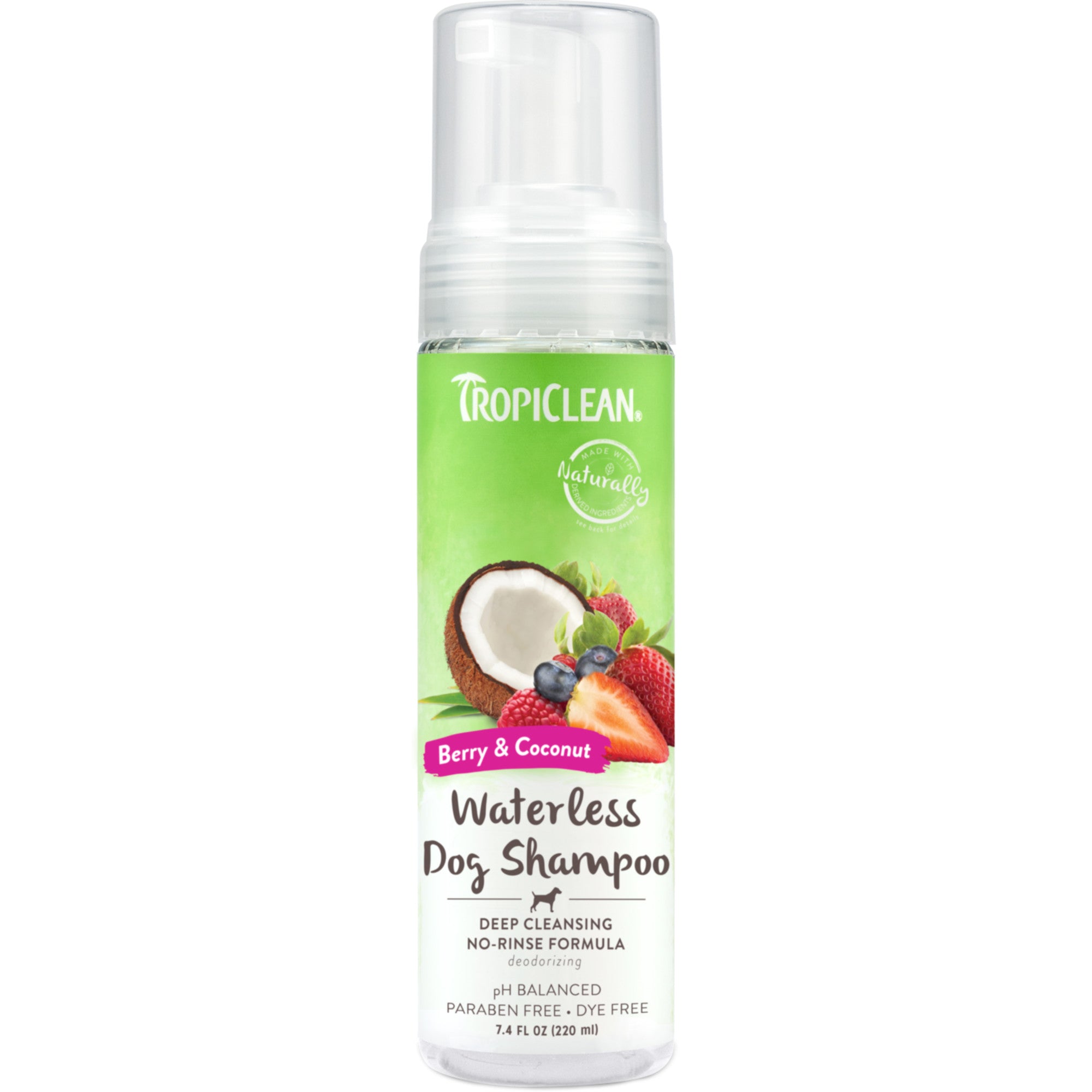 Champú sin agua para perros Tropiclean de bayas y coco de 7,4 oz