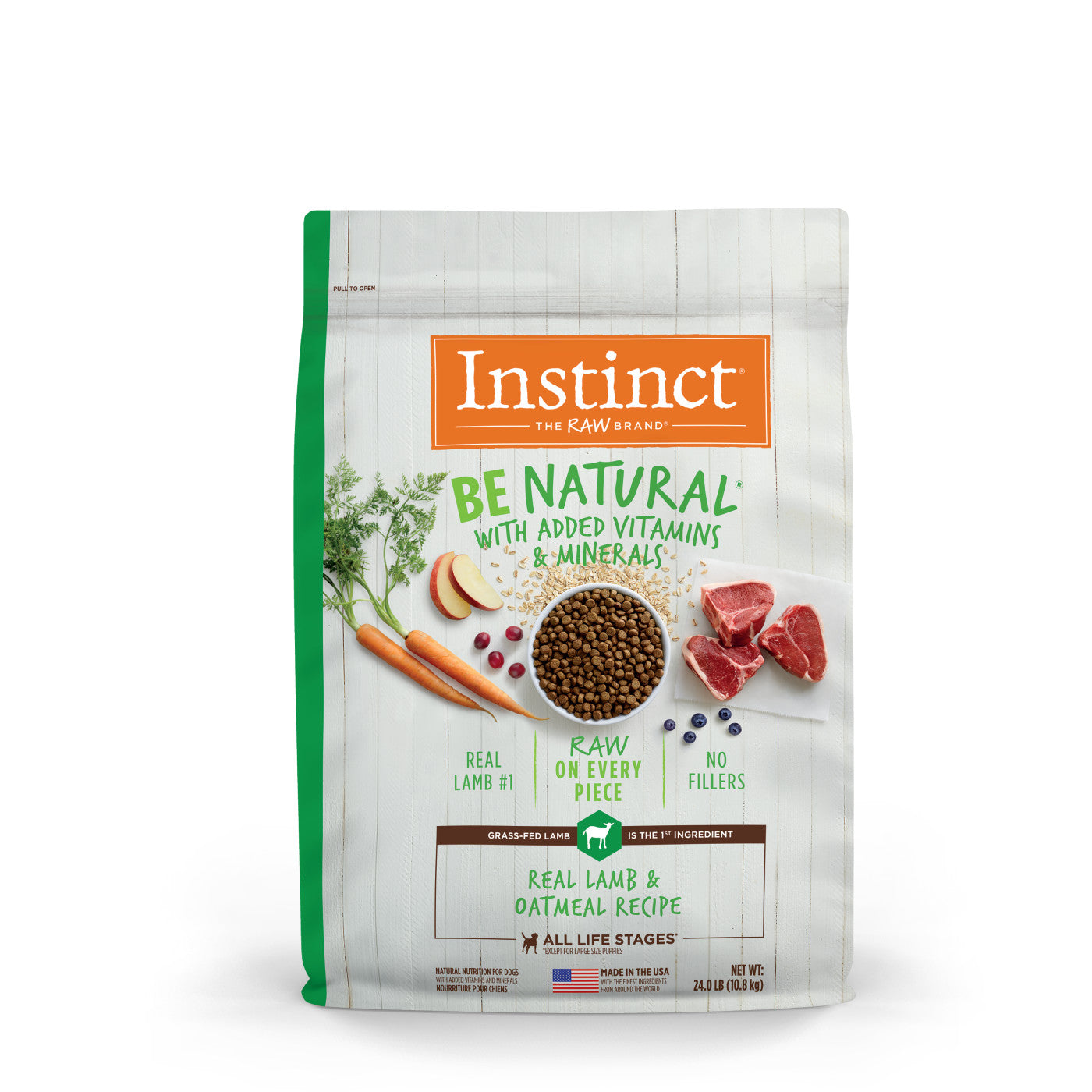 Alimento seco para perros Instinct Adult Be Natural de cordero y avena de 25 lb