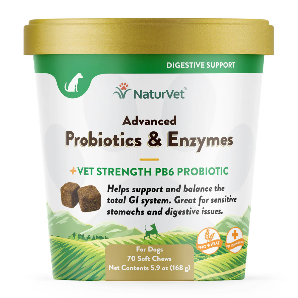 70Ct NaturVet Dog Advanced Probiotic and Enzymes Chew