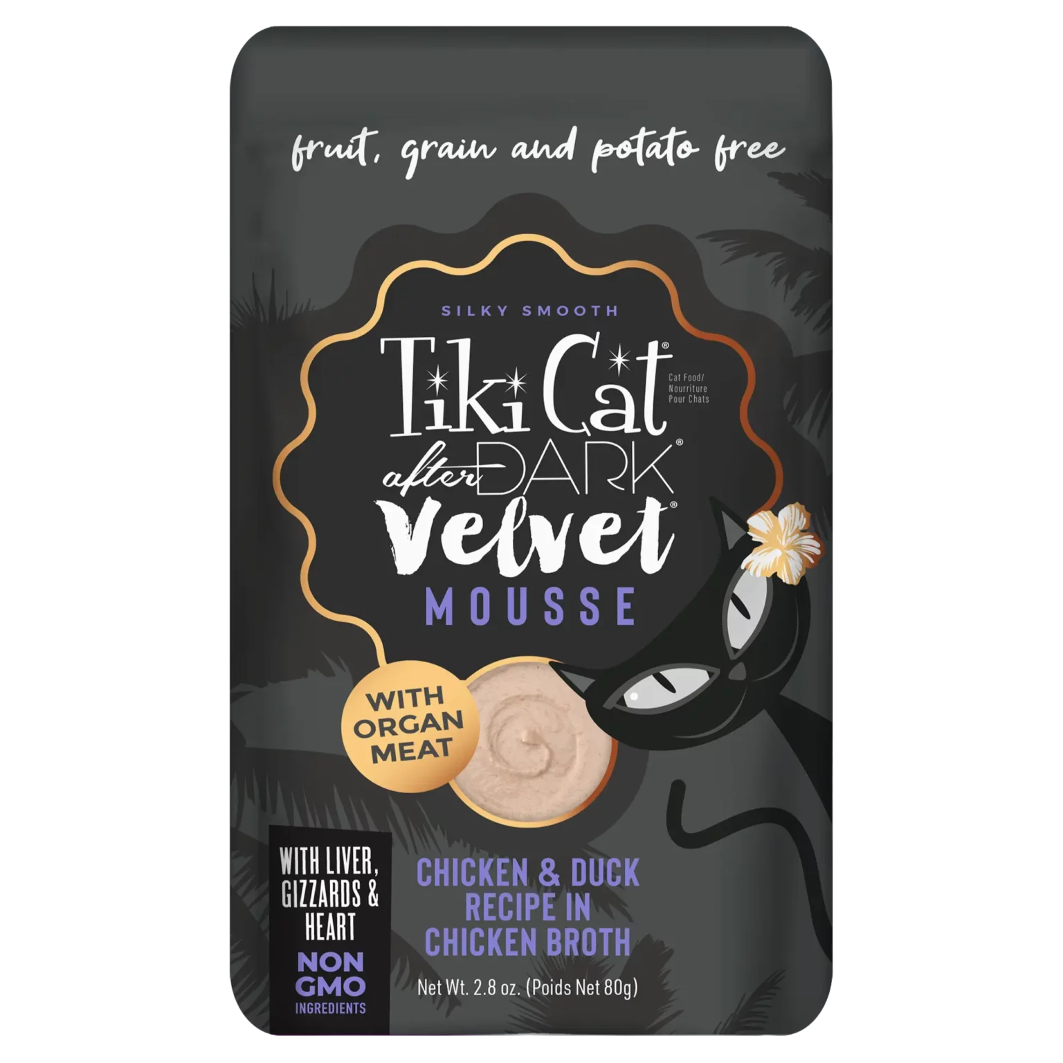 Mousse de pollo y pato Tikicat After Dark Velvet para adultos de 2,8 oz