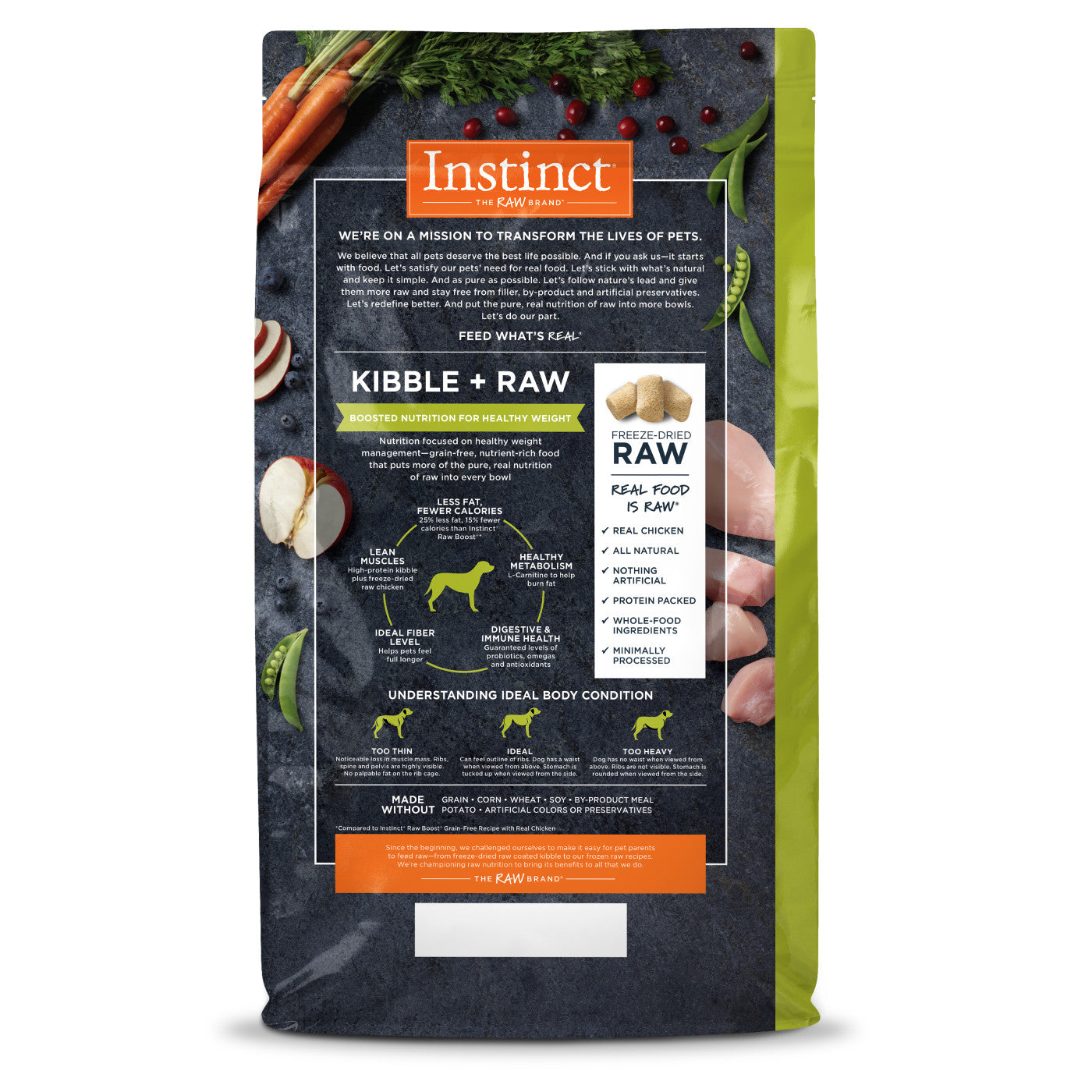 Alimento seco para perros con pollo y peso saludable para adultos Instinct Raw Boost de 20 lb