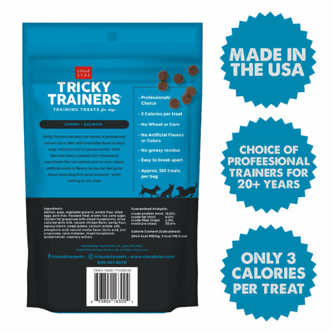 Golosinas para perros de salmón suaves y masticables Tricky Trainers de 5 oz