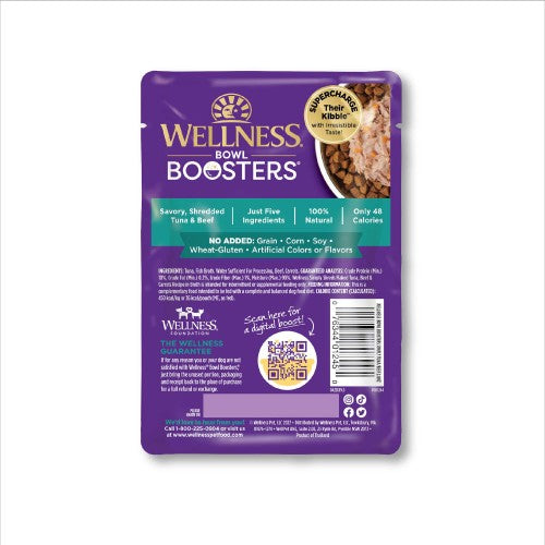 Wellness Bowl Boosters de 2.8 oz simplemente tritura atún desmenuzado, carne de res y zanahorias como adorno para comida para perros