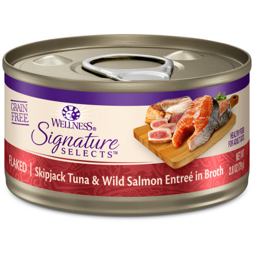 Comida húmeda para gatos Wellness Core Adult Signature Select desmenuzada con salmón y atún listado, 2.8 oz