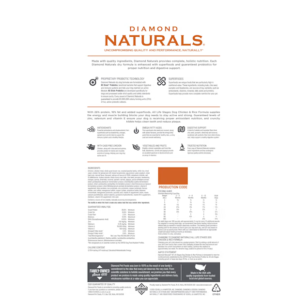 40 磅 Diamond Naturals 全生命阶段鸡肉和米饭干狗粮