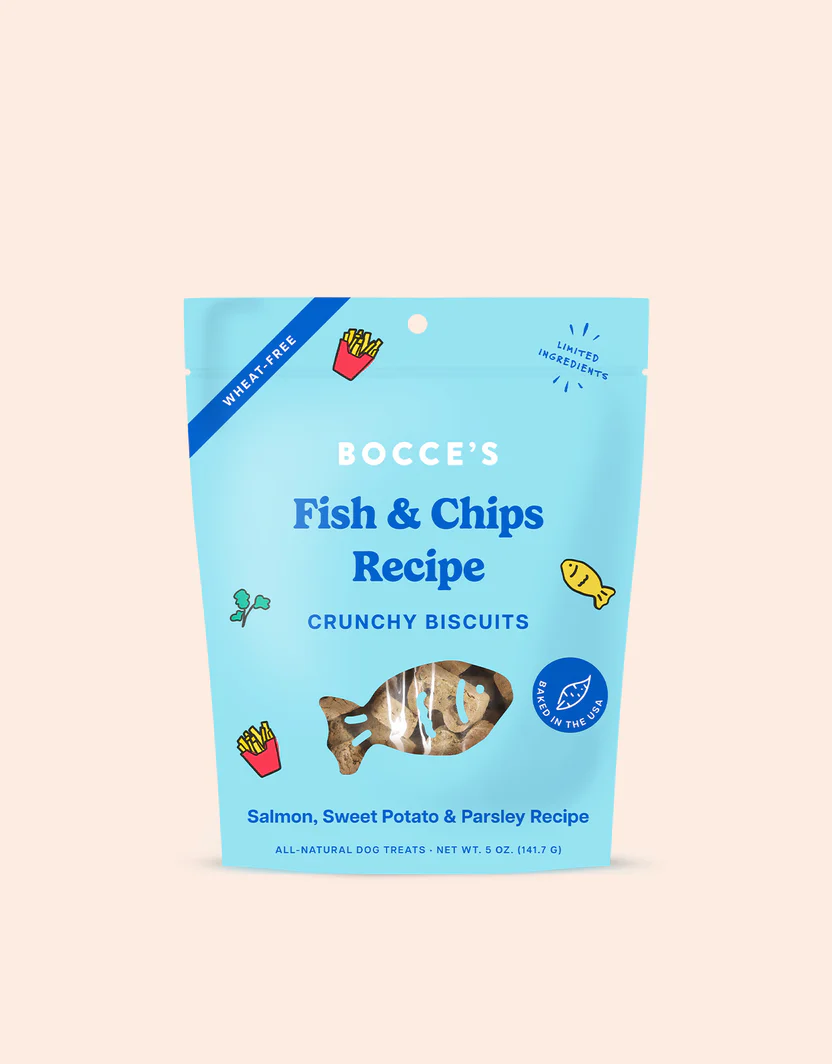 Bocces Fish and Chip Dog Biscuits (5oz)