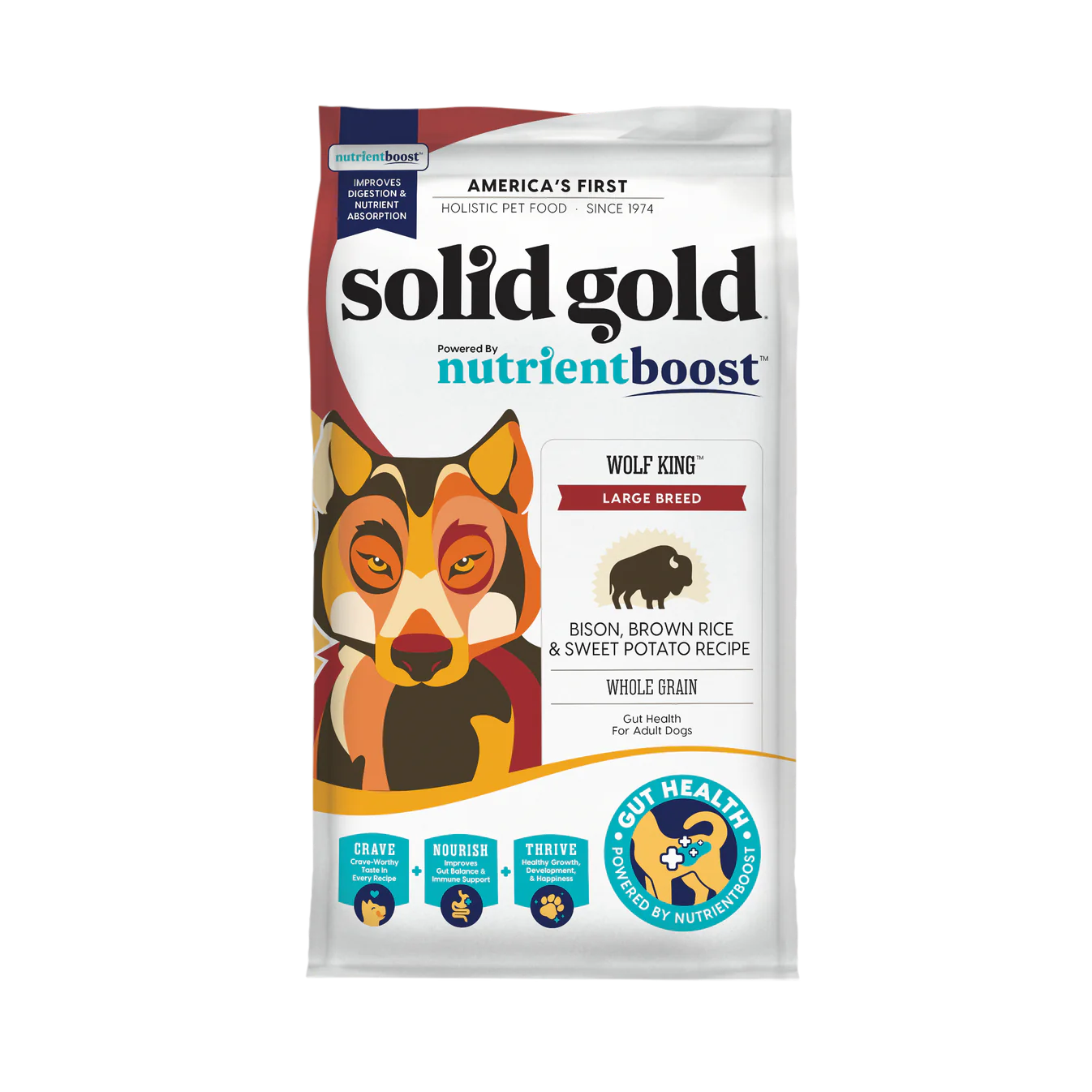 Alimento para bisontes de raza grande Wolf King NutrientBoost de oro sólido de 22 lb