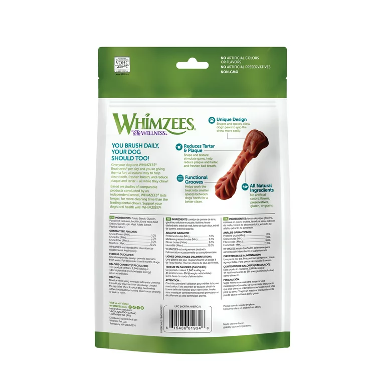 Valuebag Whimzees Brushzees - Golosinas dentales diarias medianas para perros, 12,7 oz, 4,5