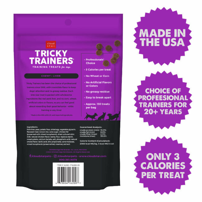 Golosinas para perros de hígado suaves y masticables Tricky Trainers de 5 oz