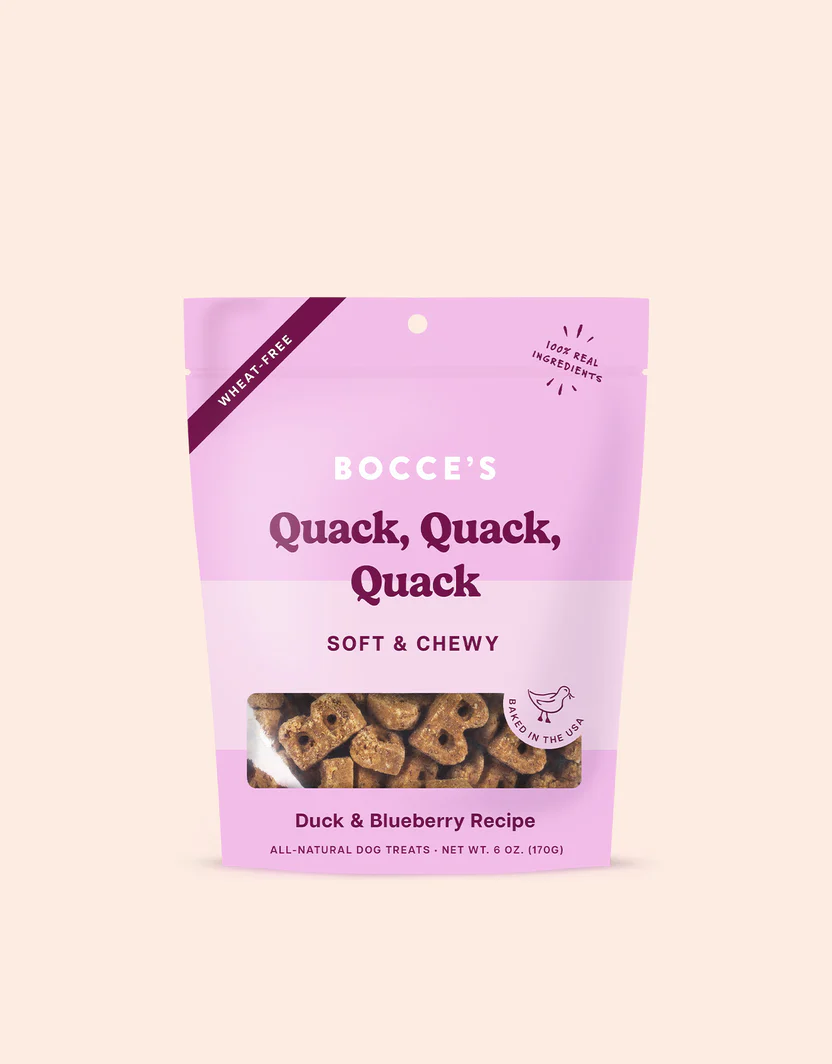 Bocces de 6 oz, golosinas suaves y masticables para perros Quack, Quack, Quack