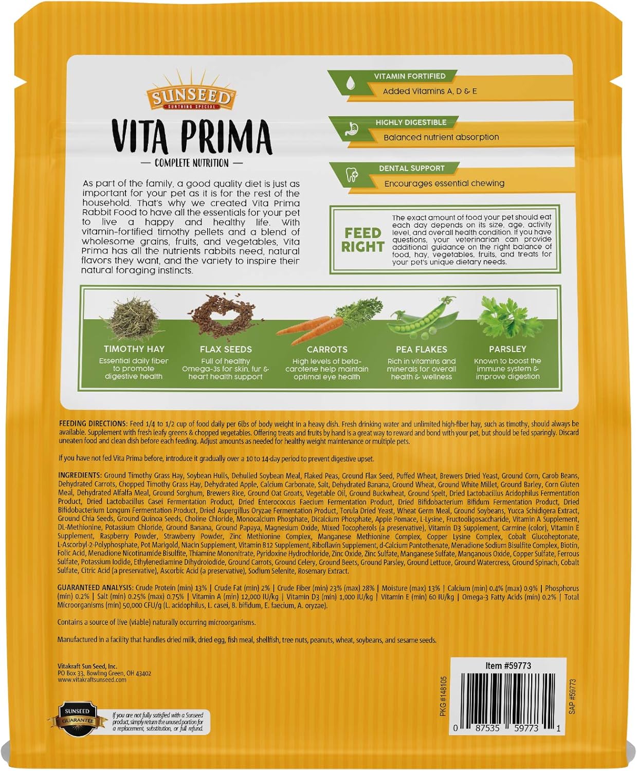 4lb Sunseed Vita Prima Adult Pet Rabbit Food