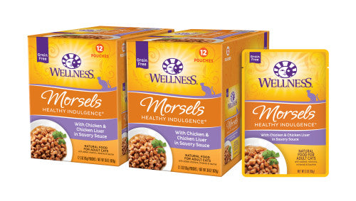 Wellness Adult Pouch Healthy Indulge Morsels Chicken and Chicken Liver Wet Cat Food (3oz)
