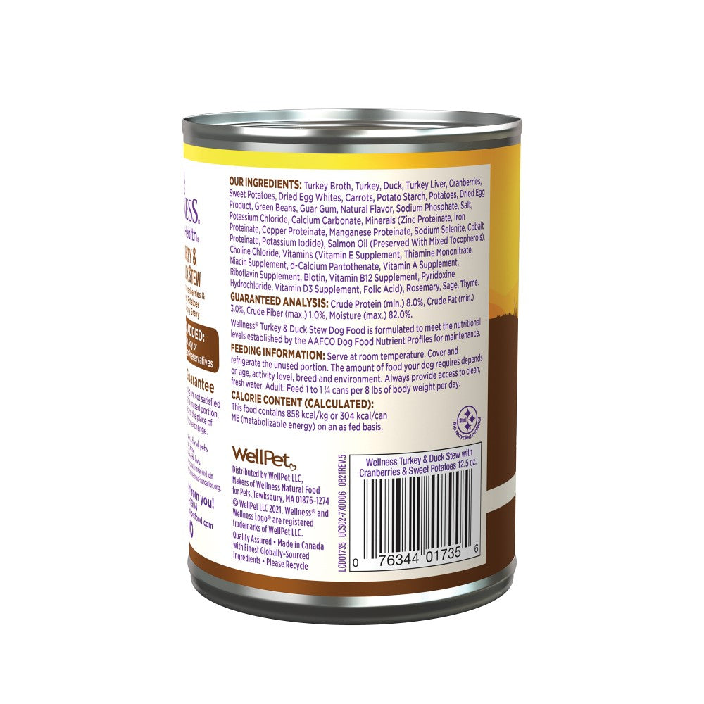 Alimento húmedo para perros Wellness Adult con estofado de pavo y pato, 12,5 oz