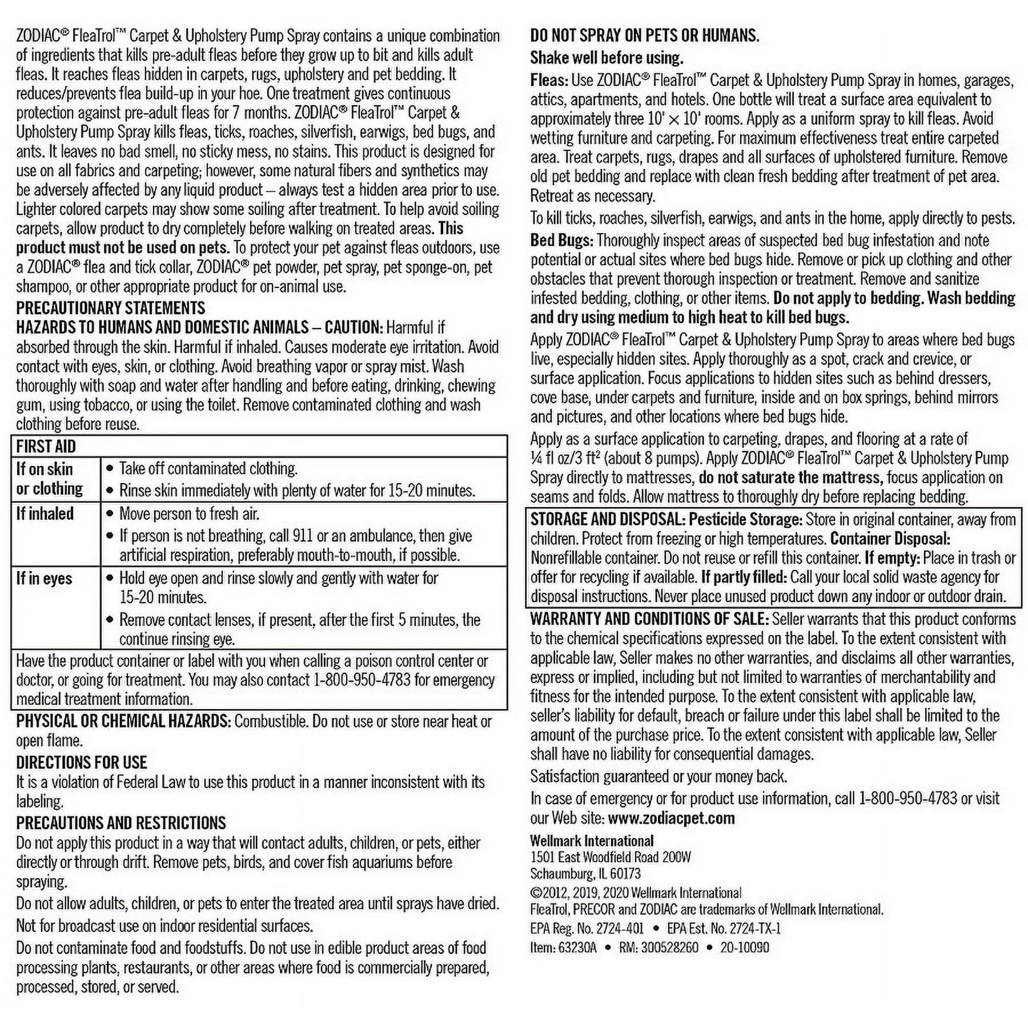 Zodiac Flea and Tick Carpet & Upholstery Pump (24oz)