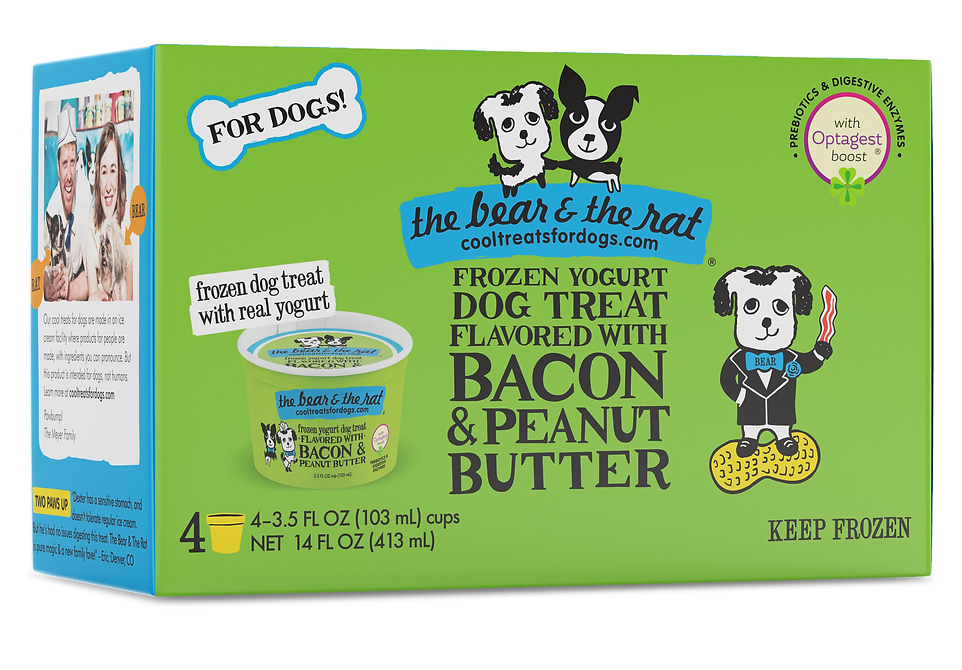 Yogurt helado para perros The Bear and The Rat con tocino y mantequilla de maní, paquete de 4 unidades de 3.5 oz 